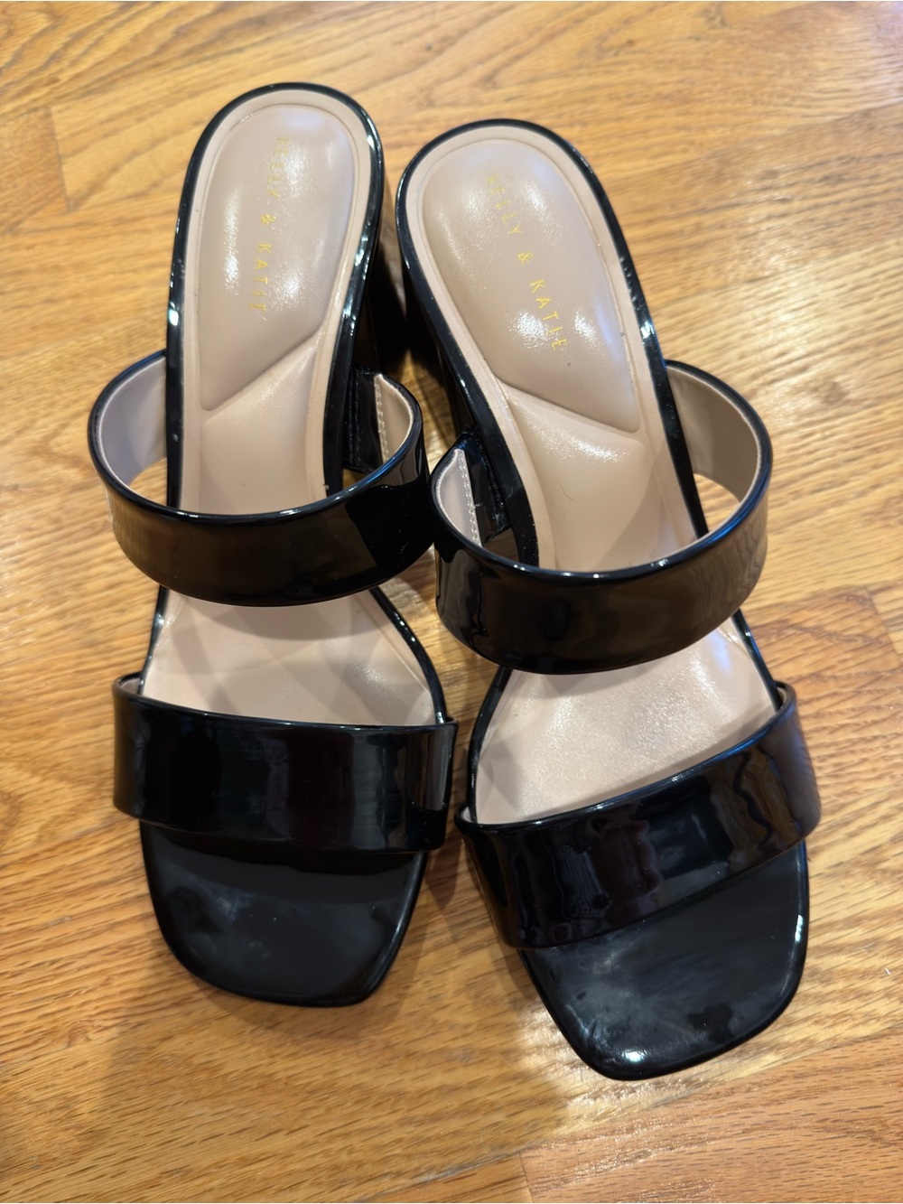 Marc Fisher Black Patent Double Strap Slide Mules